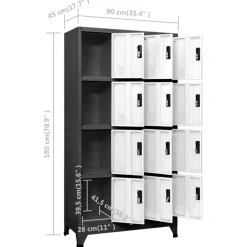 vidaXL Taquilla de acero gris 90x45x180 cm Antracita y blanco Discount