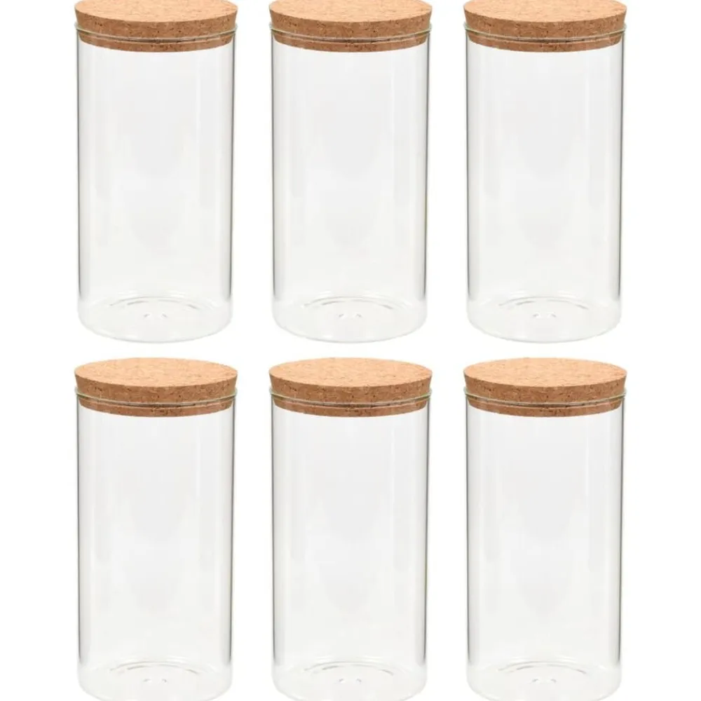 vidaXL Cocina Y Comedor-Tarros de almacenaje con tapa de corcho 6 unidades 1100 ml