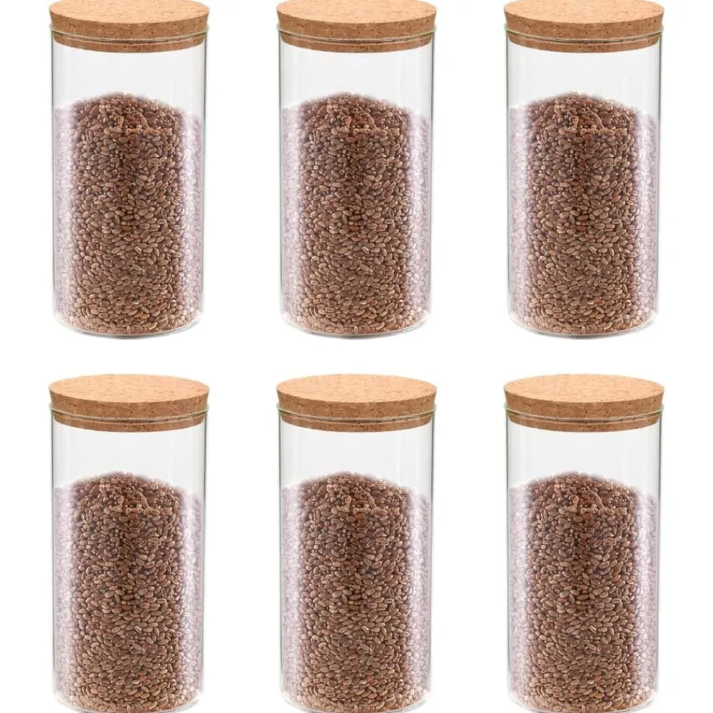 vidaXL Cocina Y Comedor-Tarros de almacenaje con tapa de corcho 6 unidades 1100 ml
