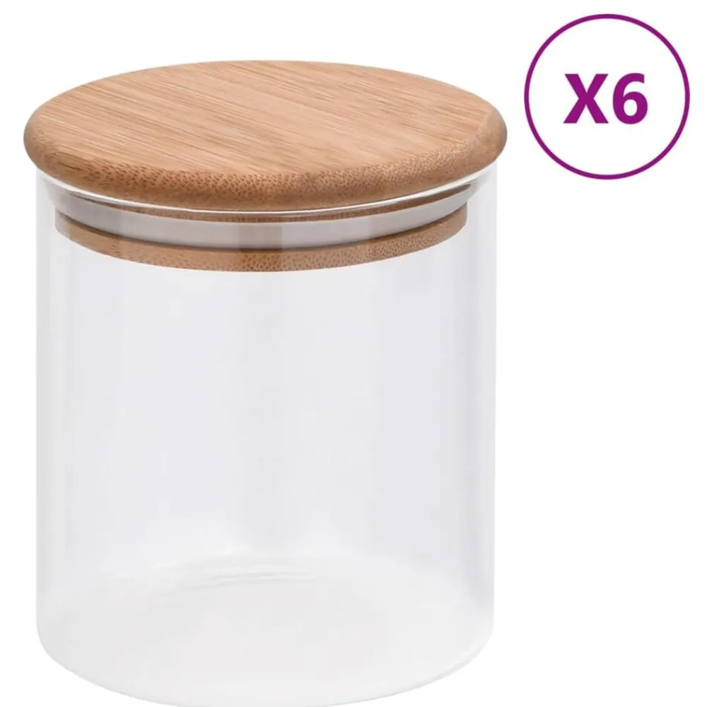 vidaXL Cocina Y Comedor-Tarros de almacenaje con tapa de bambú 6 unidades 600 ml