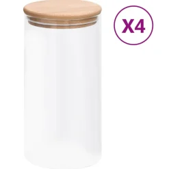 vidaXL Cocina Y Comedor-Tarros de almacenaje con tapa de bambú 4 unidades 1200 ml