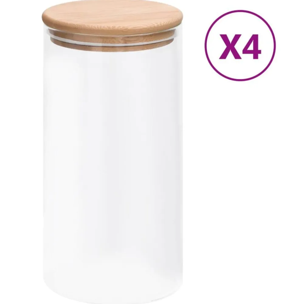 vidaXL Cocina Y Comedor-Tarros de almacenaje con tapa de bambú 4 unidades 1200 ml