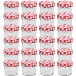 vidaXL Cocina Y Comedor-Tarros de mermelada de vidrio tapa blanca y roja 24 uds 110 ml