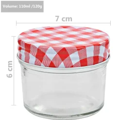 vidaXL Cocina Y Comedor-Tarros de mermelada de vidrio tapa blanca y roja 24 uds 110 ml