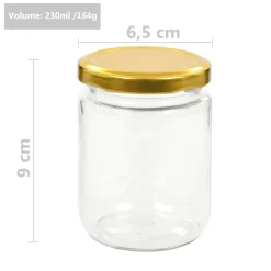 vidaXL Cocina Y Comedor-Tarros de mermelada de vidrio con tapa dorada 48 uds 230 ml