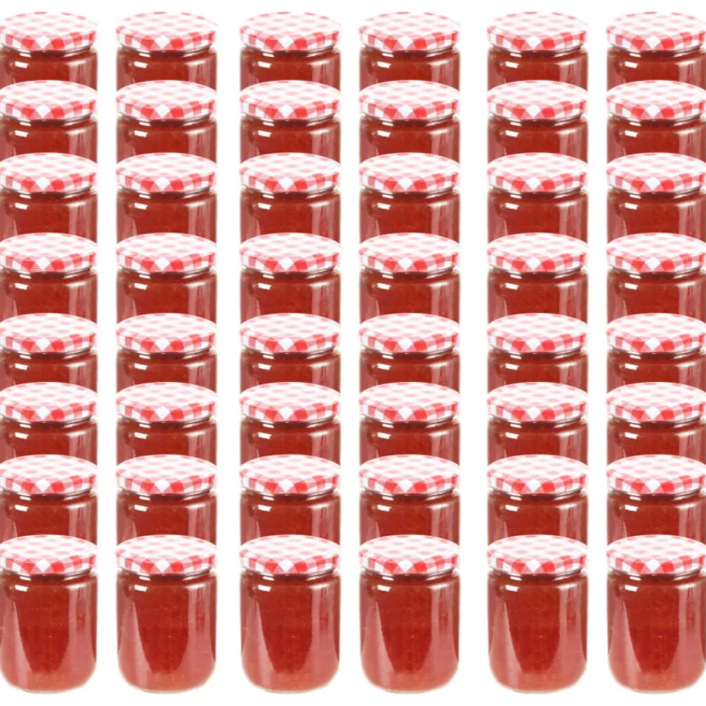 vidaXL Tarros de mermelada de vidrio tapa blanca y roja 48 uds 230 ml Blanco y rojo