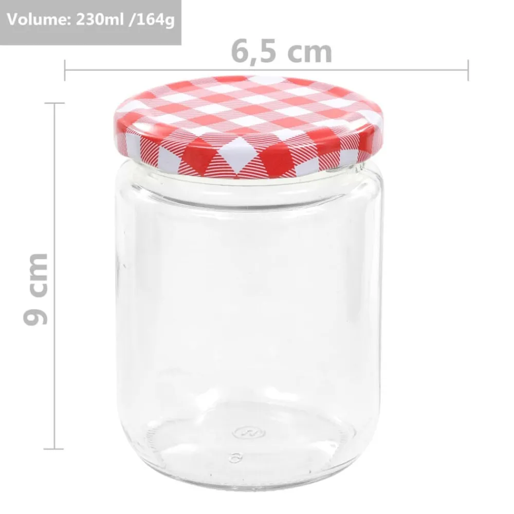 vidaXL Tarros de mermelada de vidrio tapa blanca y roja 48 uds 230 ml Blanco y rojo