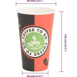vidaXL Restauración-Tazas de café de papel 1000 uds 16oz 400ml rojo y negro