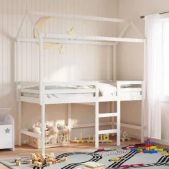 vidaXL Techo de cama infantil madera maciza 217x95,5x159 cm Blanco Outlet
