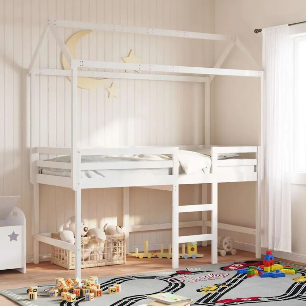 vidaXL Techo de cama infantil madera maciza 217x95,5x159 cm Blanco Outlet