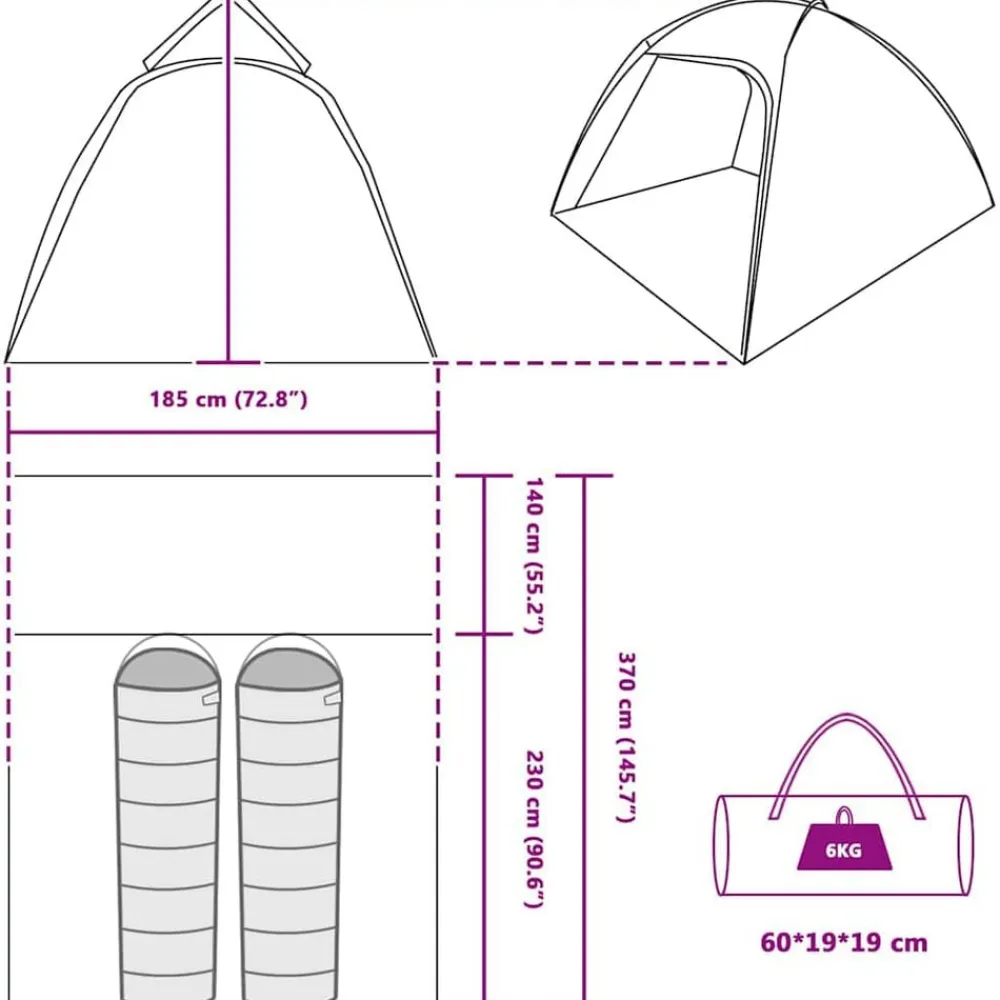 vidaXL Actividades Al Aire Libre-Tienda Cabaña con techo 370 x 230 x 185 cm tafetán