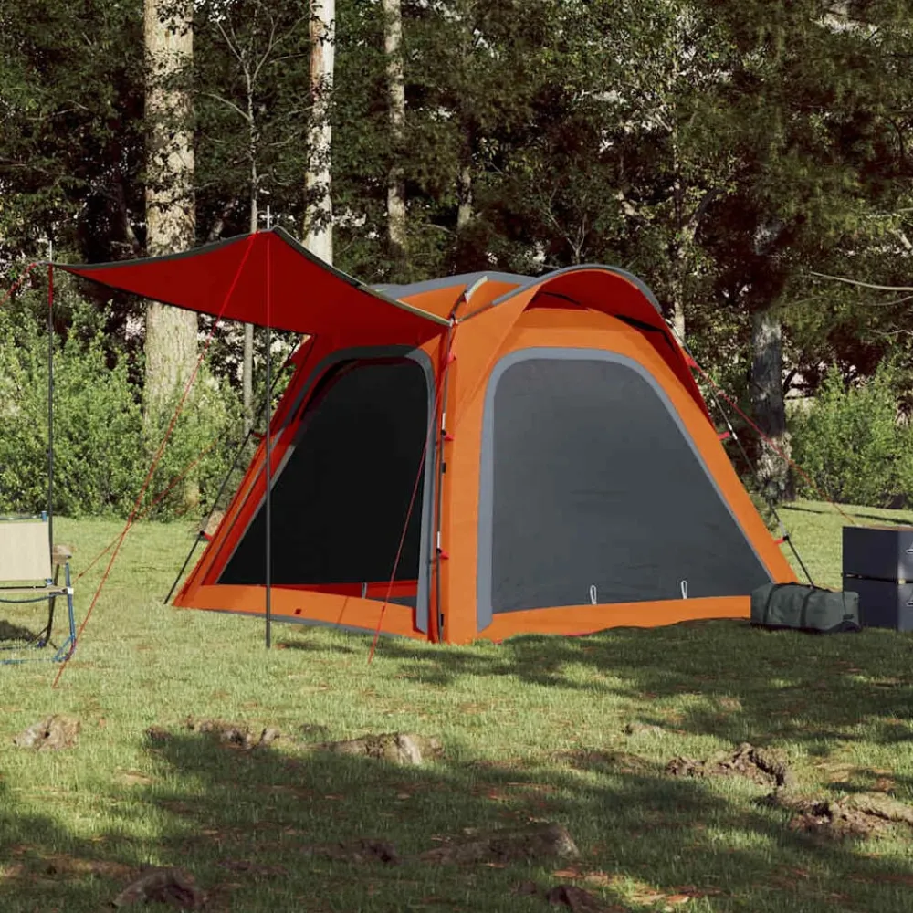 vidaXL Tienda campaña 4 pers impermeable apertura rápida gris naranja Gris y naranja Best