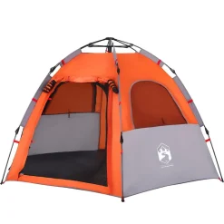 vidaXL Actividades Al Aire Libre-Tienda campaña cabaña 4 personas apertura rápida gris naranja