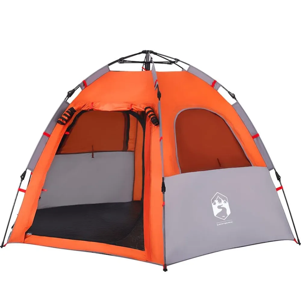 vidaXL Actividades Al Aire Libre-Tienda campaña cabaña 4 personas apertura rápida gris naranja