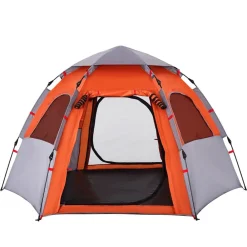 vidaXL Actividades Al Aire Libre-Tienda campaña cabaña 4 personas apertura rápida gris naranja