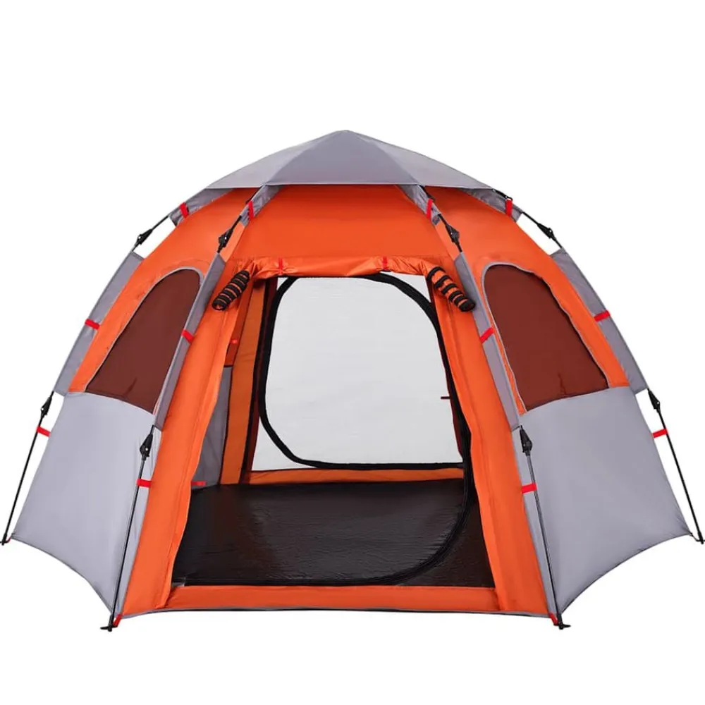 vidaXL Actividades Al Aire Libre-Tienda campaña cabaña 4 personas apertura rápida gris naranja