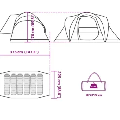 vidaXL Actividades Al Aire Libre-Tienda campaña familiar iglú 6 personas impermeable