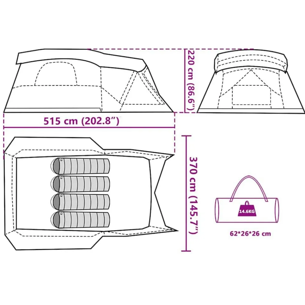 vidaXL Tienda de campaña con porche 4 personas impermeable Verde Clearance