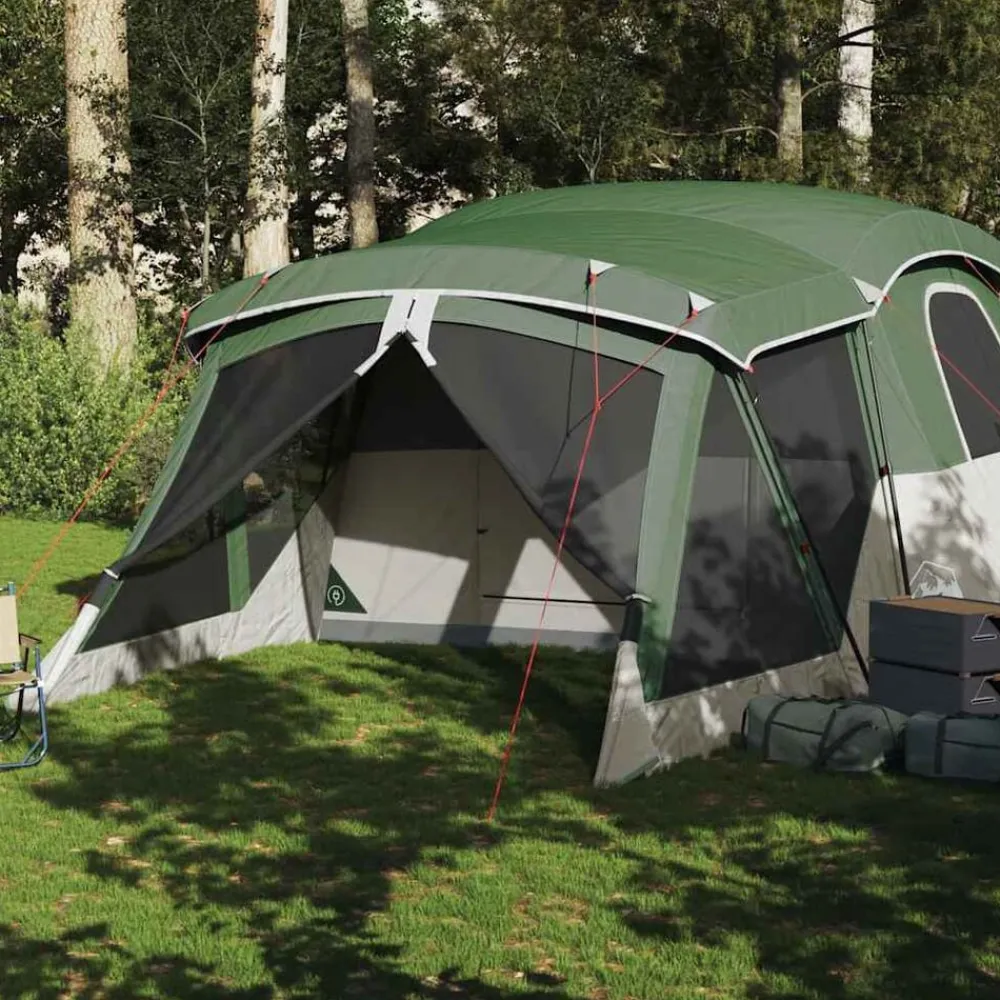 vidaXL Tienda de campaña con porche 4 personas impermeable Verde Clearance