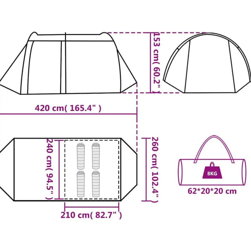vidaXL Tienda de campaña con túnel 4 personas impermeable gris Naranja New