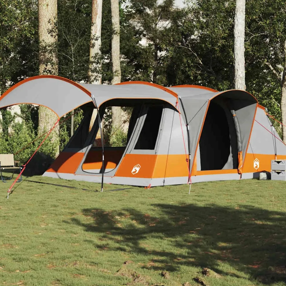 vidaXL Actividades Al Aire Libre-Tienda de campaña con túnel 5 personas impermeable gris naranja