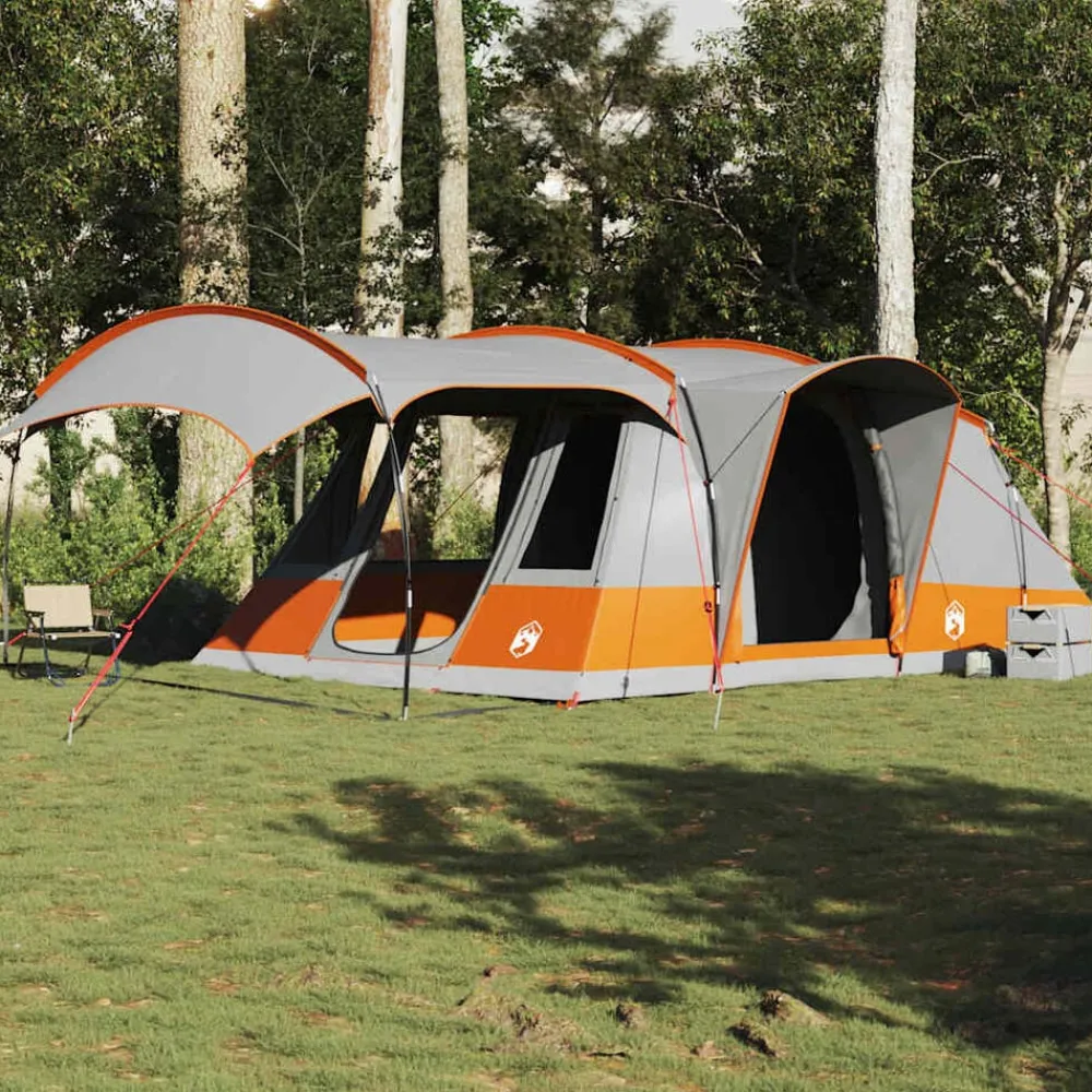 vidaXL Actividades Al Aire Libre-Tienda de campaña con túnel 5 personas impermeable gris naranja