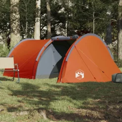 vidaXL Tienda de campaña con túnel para 4 personas impermeable naranja Gris Online