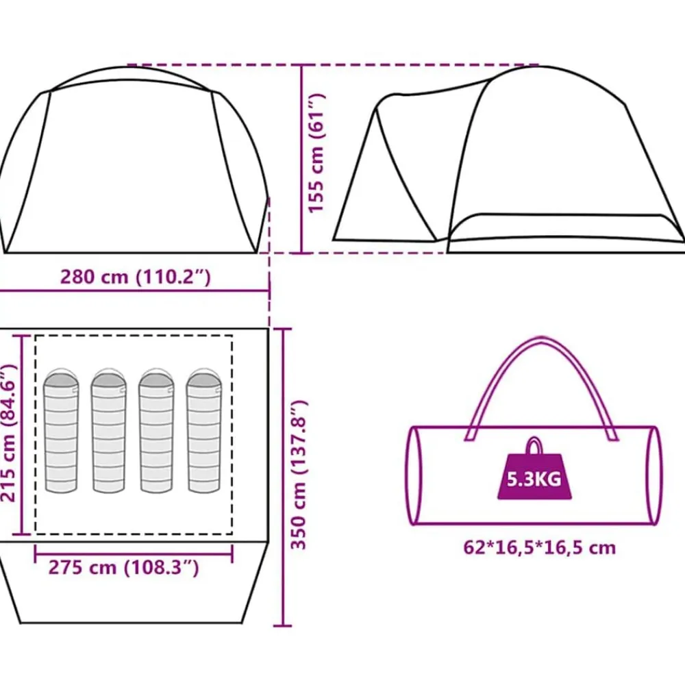 vidaXL Actividades Al Aire Libre-Tienda de campaña con porche 4 personas impermeable