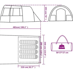 vidaXL Actividades Al Aire Libre-Tienda de campaña con túnel 4 personas impermeable naranja