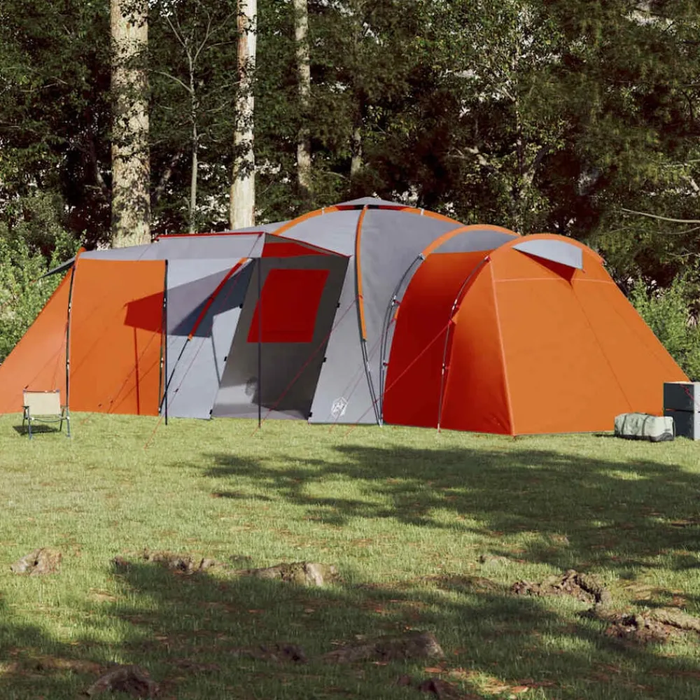 vidaXL Tienda de campaña familiar iglú 12 personas impermeable naranja Gris y naranja Clearance