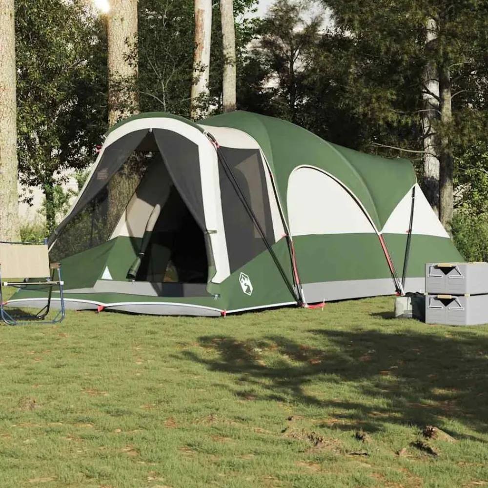 vidaXL Tienda de campaña familiar túnel 8 personas impermeable Verde Discount