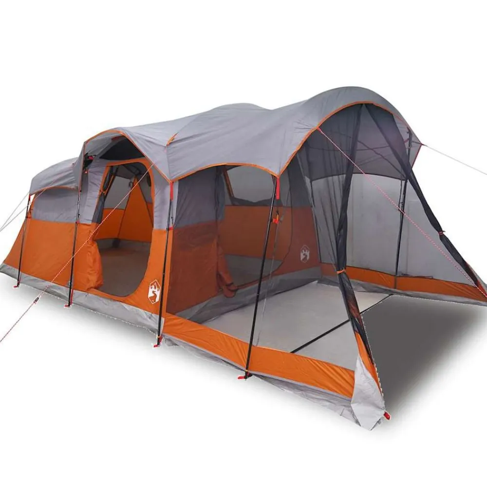 vidaXL Tienda de campaña familiar túnel 8 personas impermeable naranja Gris Online