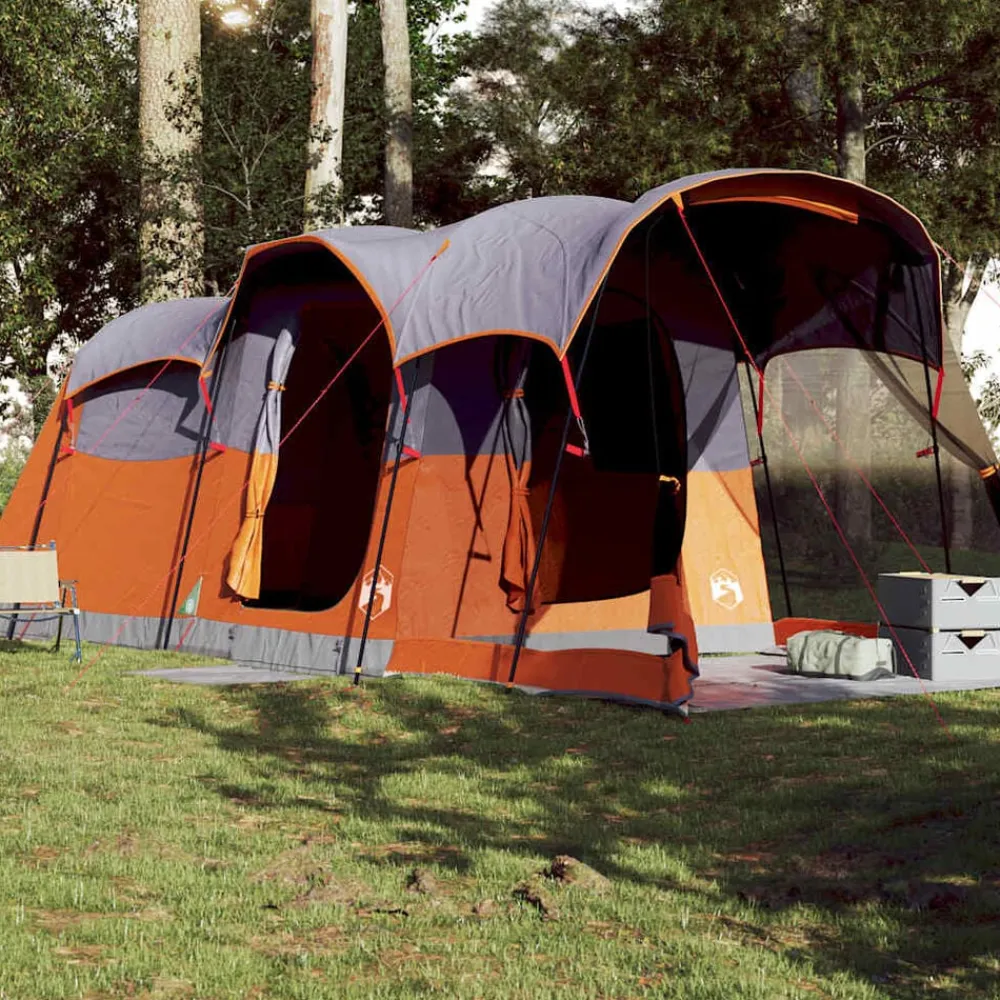vidaXL Tienda de campaña familiar túnel 8 personas impermeable naranja Gris Online