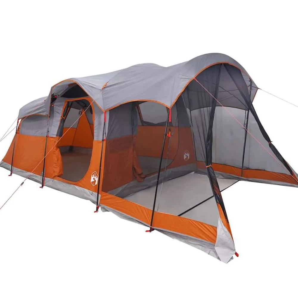 vidaXL Tienda de campaña familiar túnel 8 personas impermeable naranja Gris Online