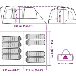 vidaXL Tienda de campaña familiar túnel 8 personas impermeable Gris Outlet