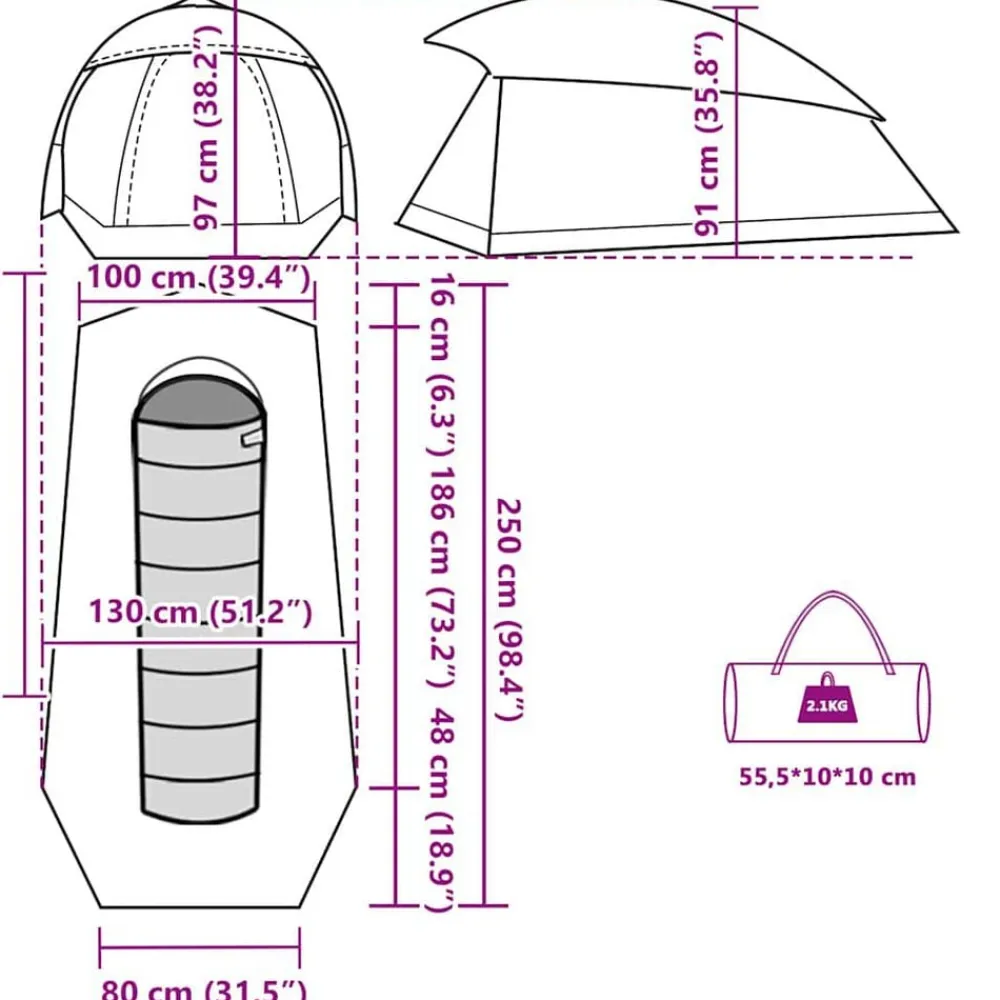 vidaXL Actividades Al Aire Libre-Tienda de campaña iglú para 1 persona impermeable