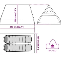 vidaXL Actividades Al Aire Libre-Tienda de campaña marco en A para 2 personas impermeable gris