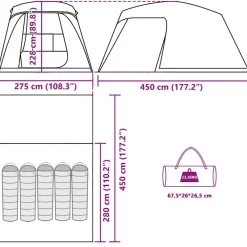 vidaXL Actividades Al Aire Libre-Tienda de campaña on porche 5 personas impermeable gris naranja