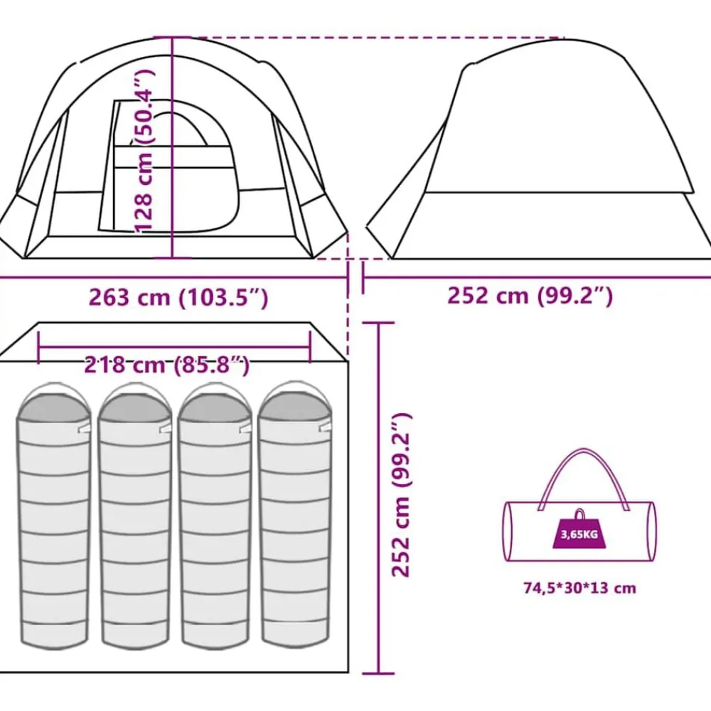 vidaXL Actividades Al Aire Libre-Tienda de campaña para 4 personas impermeable