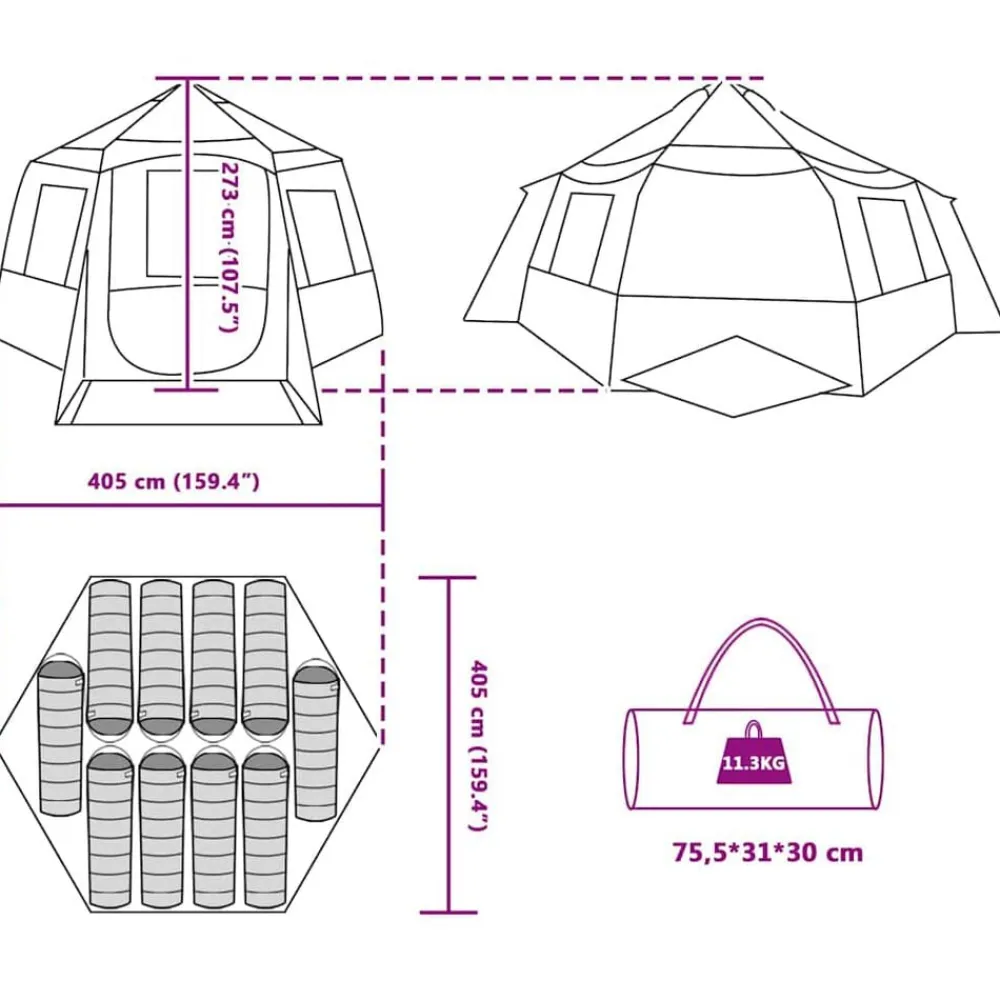 vidaXL Tienda de campaña para 12 personas con techo Gris y naranja Sale