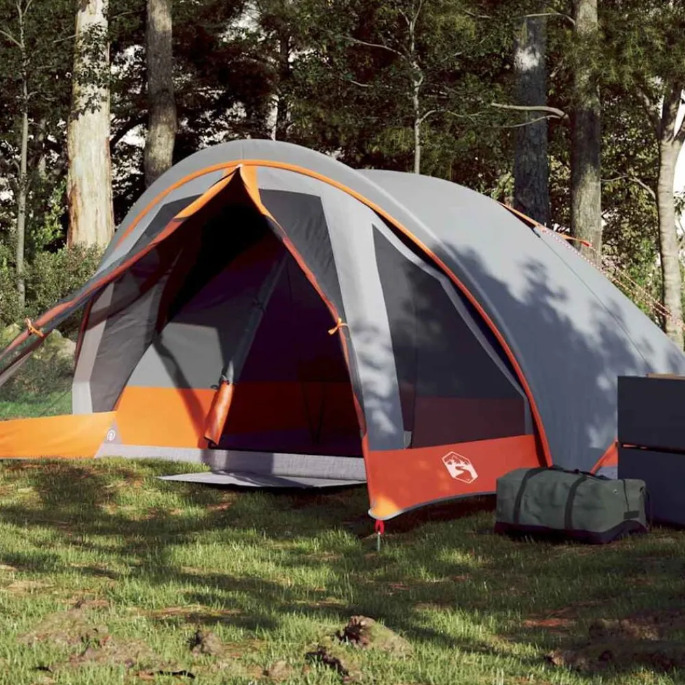 vidaXL Tienda de campaña para 4 personas impermeable Gris y naranja Online
