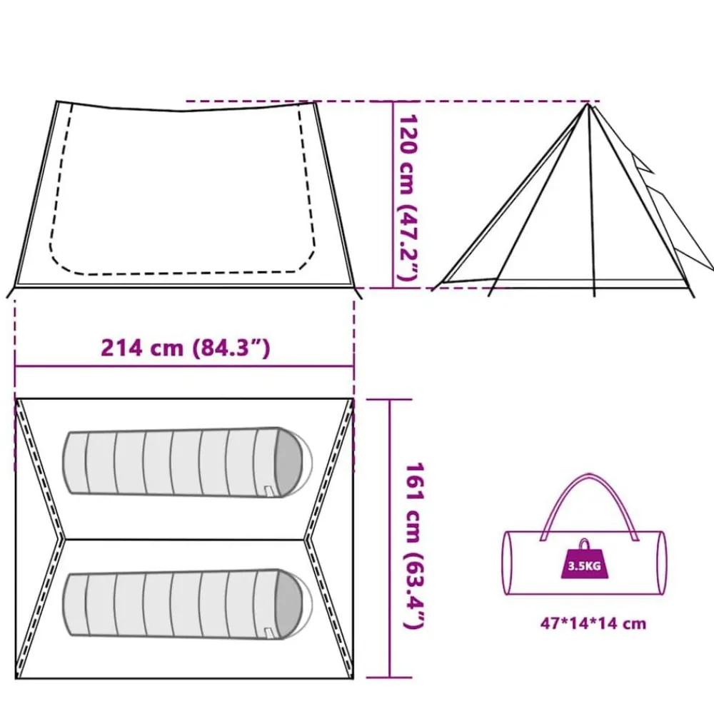 vidaXL Actividades Al Aire Libre-Tienda de campaña para 2 personas impermeable