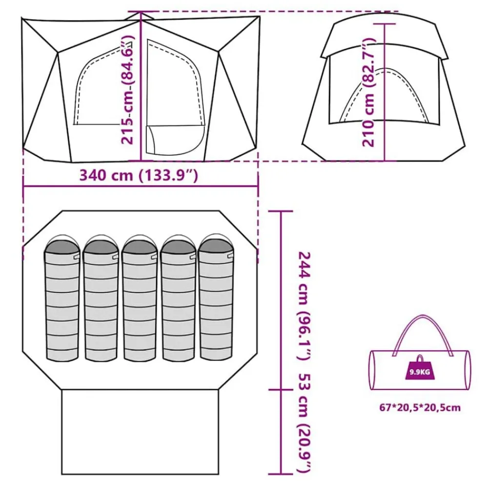 vidaXL Tienda de campaña para 5 personas impermeable Gris y naranja Clearance