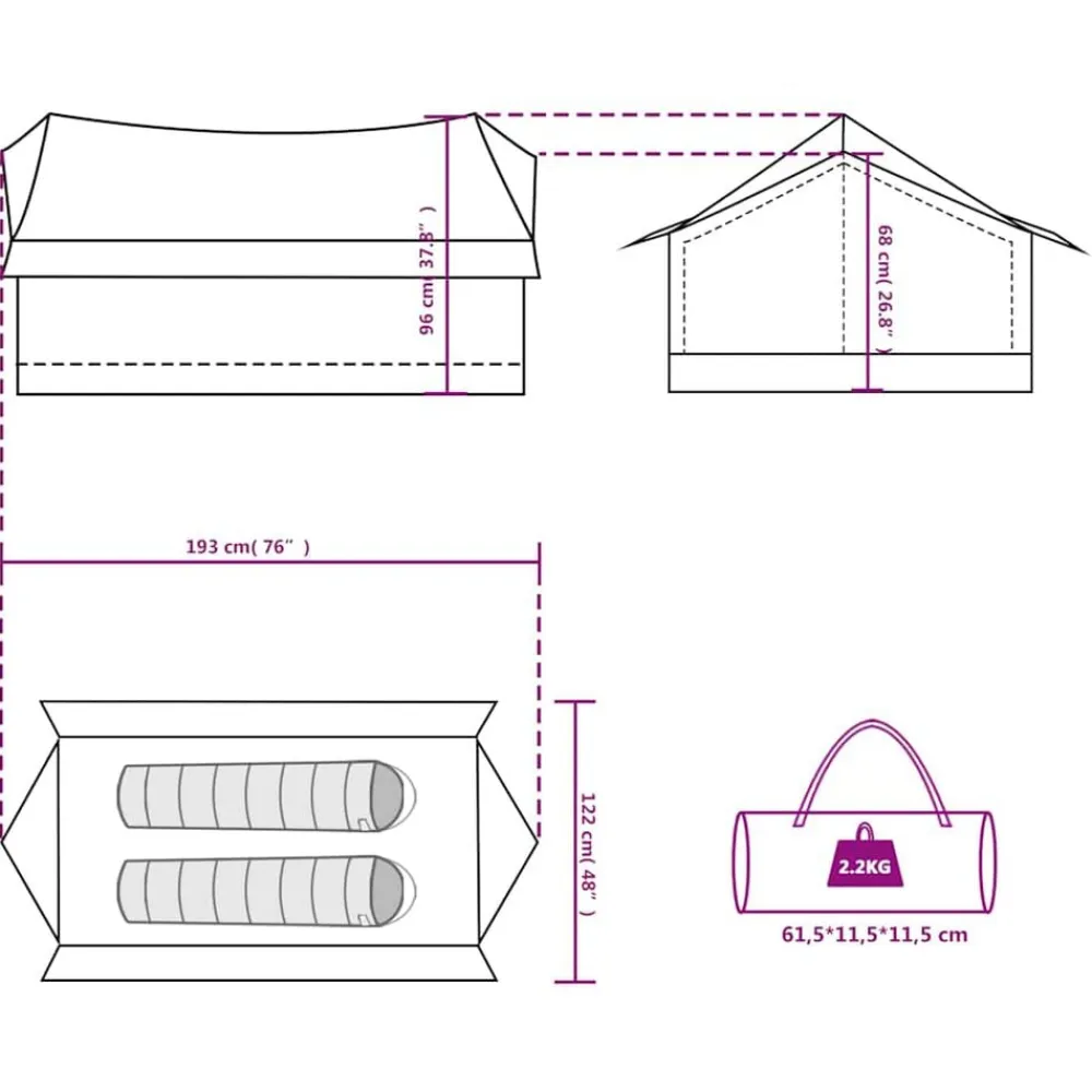 vidaXL Actividades Al Aire Libre-Tienda de campaña para 2 personas impermeable