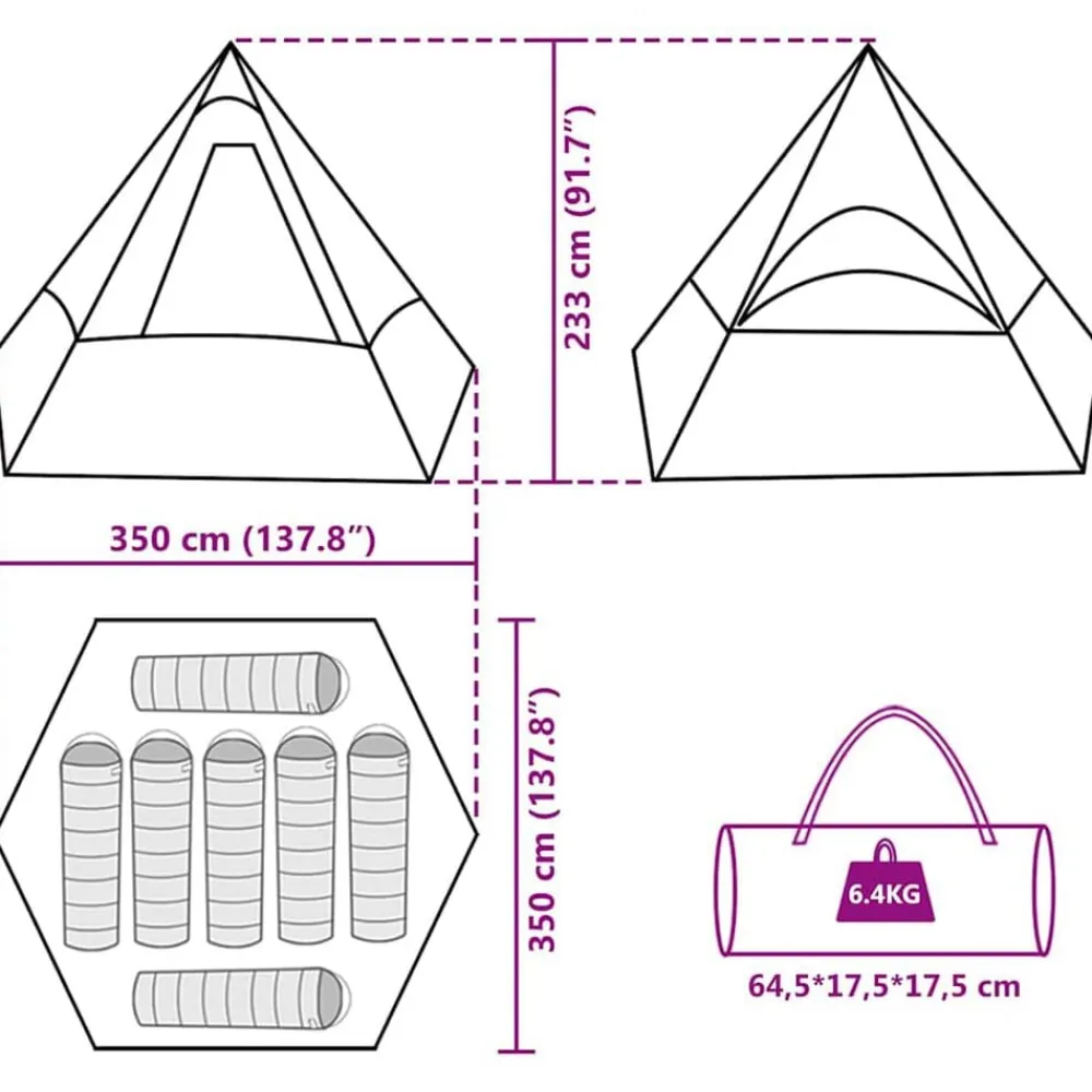 vidaXL Actividades Al Aire Libre-Tienda de campaña tipi para 7 personas impermeable