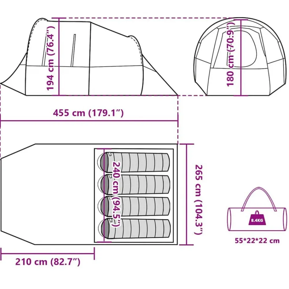 vidaXL Tienda de campaña túnel para 4 personas impermeable Verde Discount