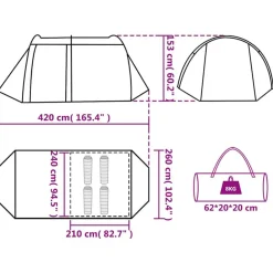 vidaXL Actividades Al Aire Libre-Tienda de campaña túnel para 4 personas impermeable