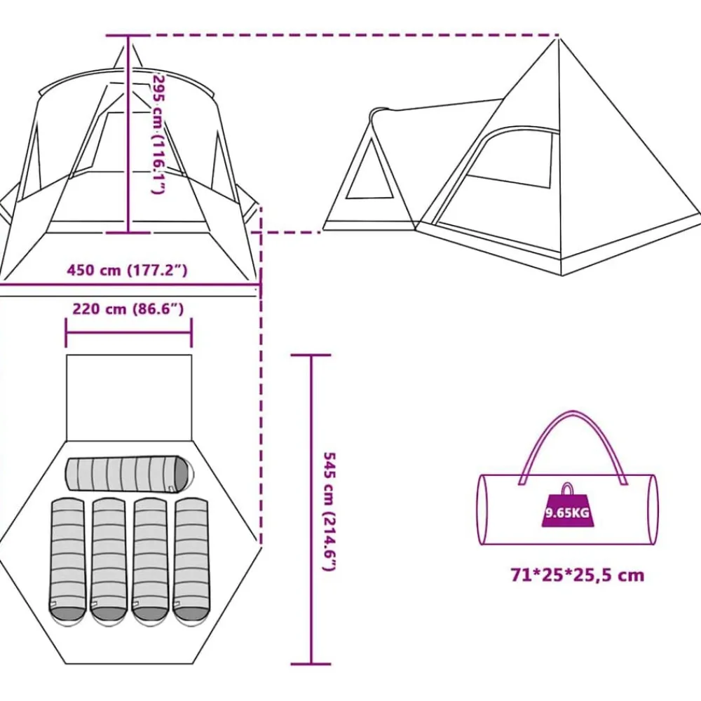 vidaXL Tienda de campaña tipo teepee para 5 personas con techo Azul Online