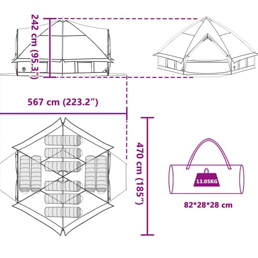 vidaXL Tienda de campaña Teepee para 10 personas Gris y naranja Clearance