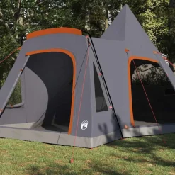vidaXL Tienda de campaña tipo teepee para 5 personas Gris y naranja Outlet